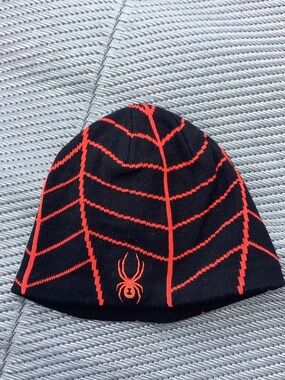 Spyder Black and Red Knit Beanie Hat